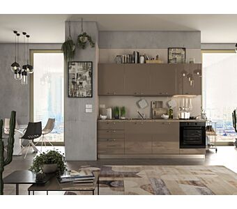 Blok kuhinja TWIST - z belo tehniko - Taupe visoki sijaj