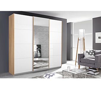 Garderobna omara MALTA - hrast/bela visoki sijaj